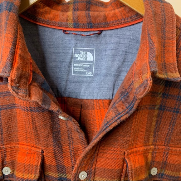 Men’s THE NORTH FACE Orange Plaid Long Sleeve Button Down Flannel Shirt sz Large - Picture 8 of 8